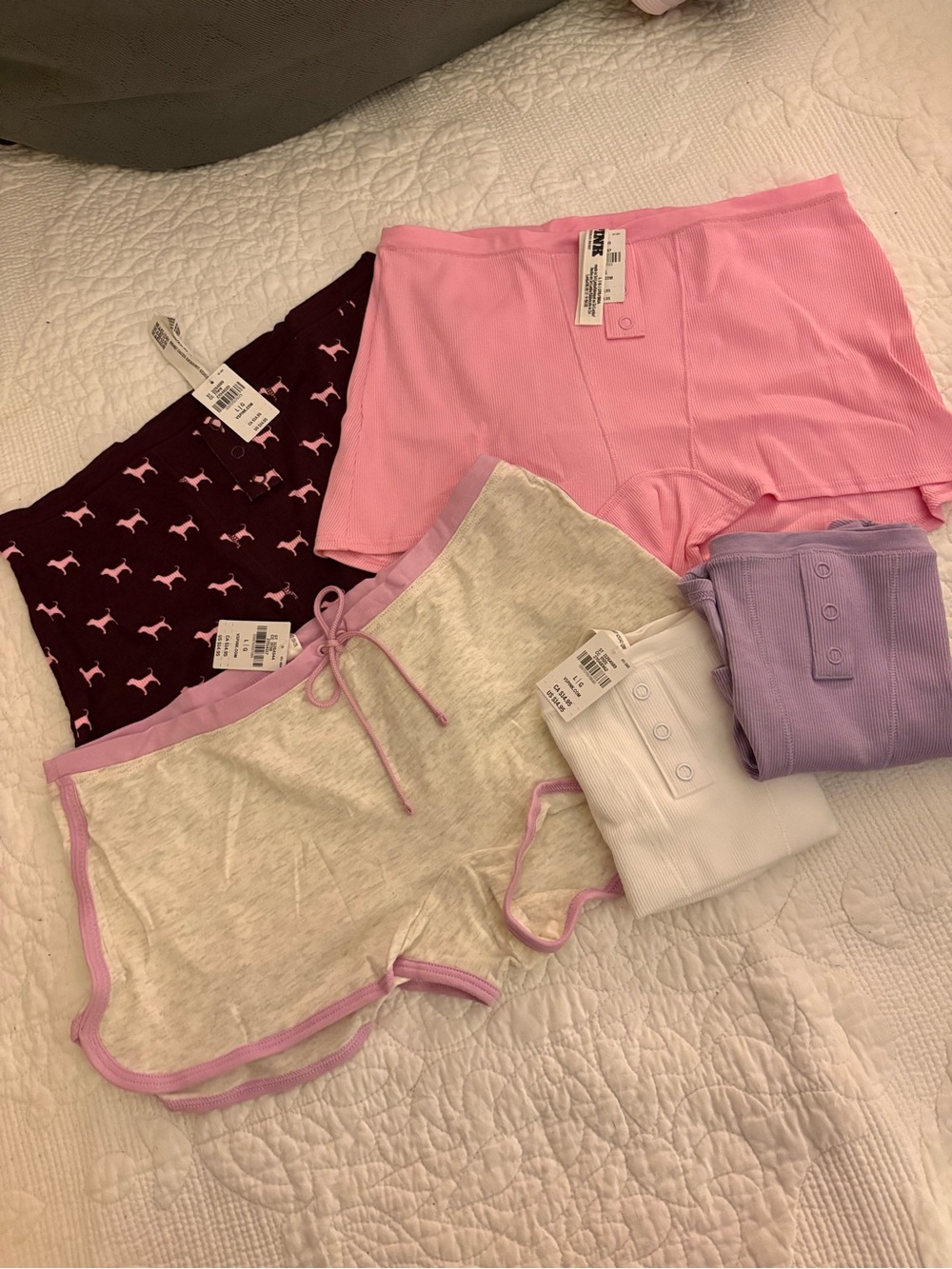 PINK Victoria's Secret Maroon and Pink Dog Print, White, Pink, Lavender, Boy Cut